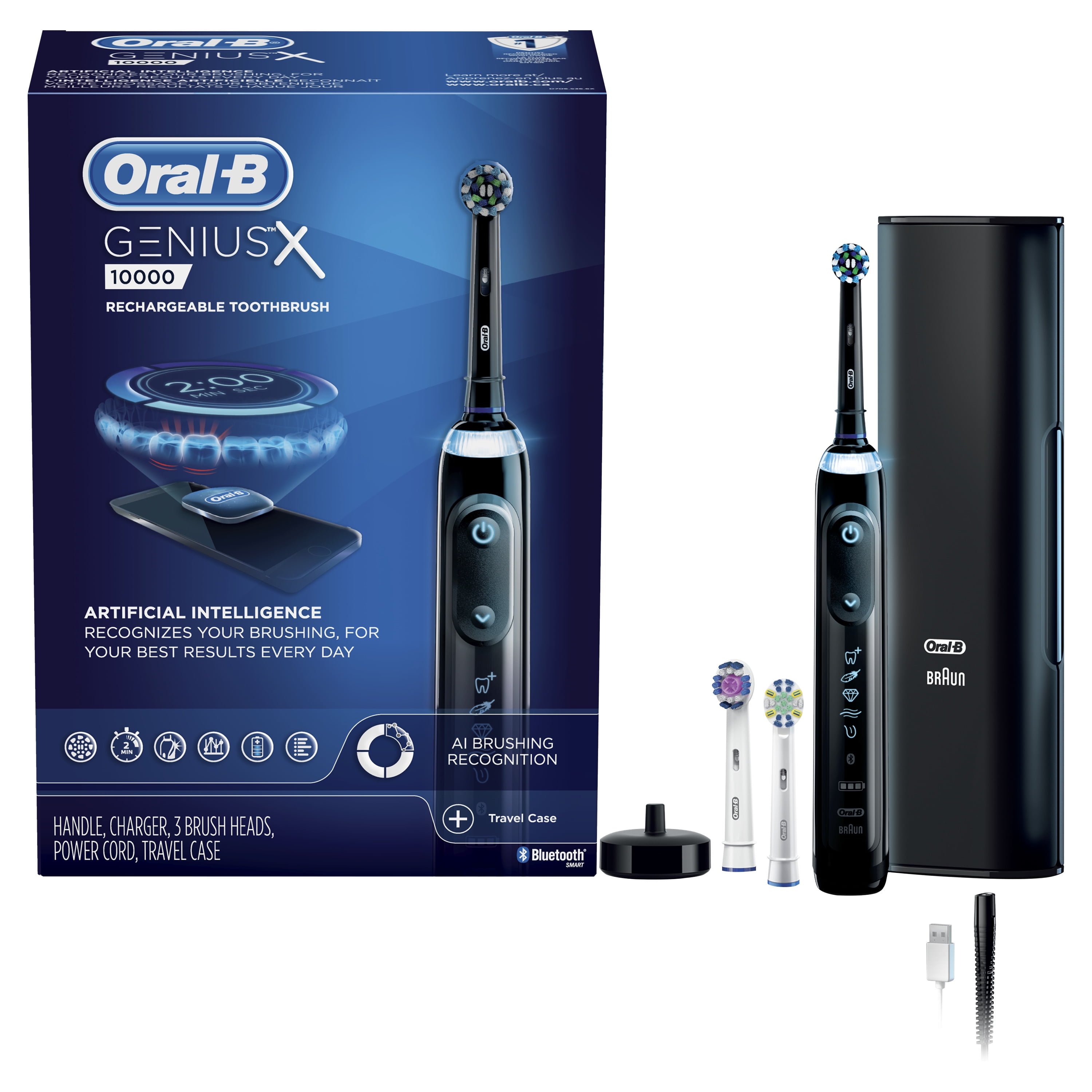 picknick marmeren De databank Oral-B Genius X 10000 Rechargeable Electric Toothbrush with Artificial  Intelligence, 3 Brush Heads, - Walmart.com