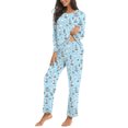 thumbnail image 2 of Conjunto de pijama de poliéster para mujer, informal, con estampado de cuello redondo, manga larga y pantalón largo, 2 of 8