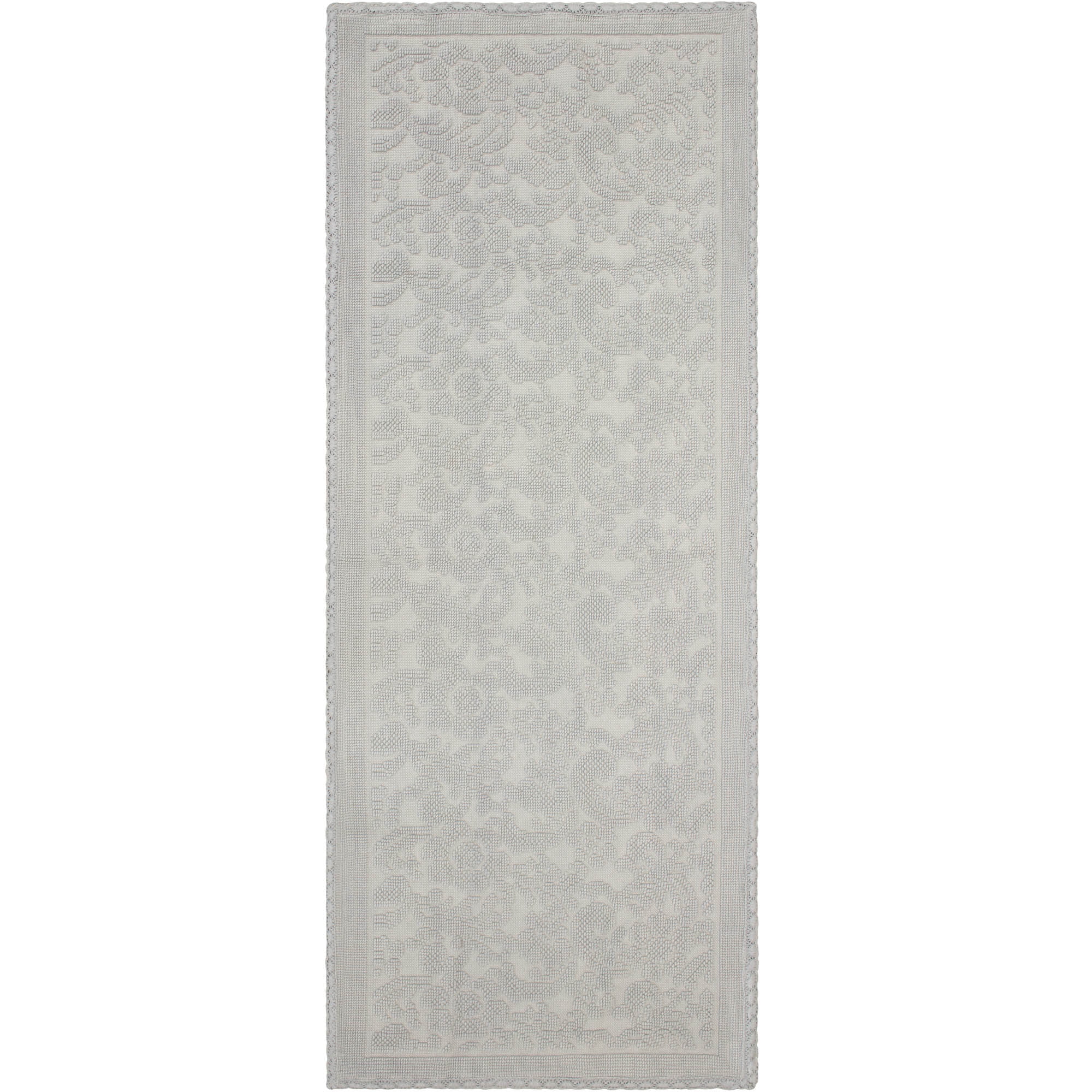 Jean Pierre Turkish Cotton Crochet 22x60 in. Bath Rug, Light Grey