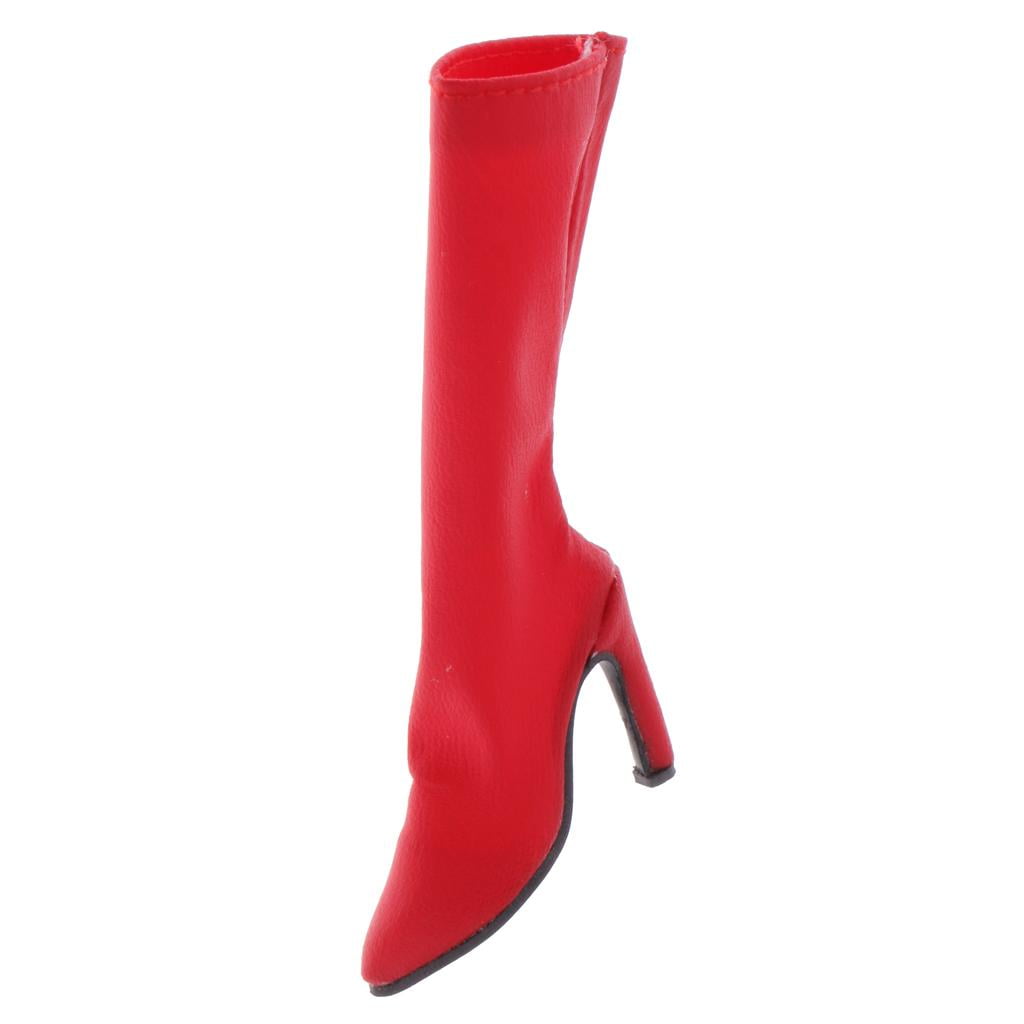 1:6 Red Mid-calf Boots High Heeled Boots Shoes for 12'' Phicen Female Body 