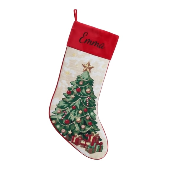 Personalized Christmas Stockings with Embroidered Name, 16.93 Inch Christmas Tree Jacquard Vintage Xmas Stocking with Soft Velvet Cuff for Fireplace Family Holiday Decor