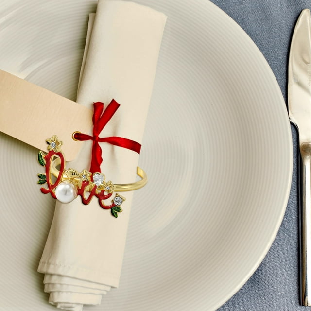 EGNMCR Saint-Valentin Rose Fleur Napkin Button Restaurant Amour Napkin Ring Perle d'Amour Napkin Ring Table Napkin Button