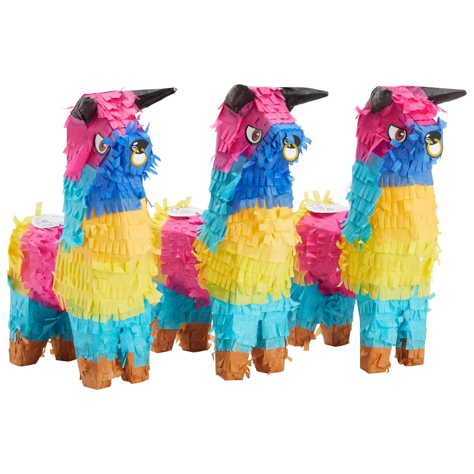 3 Pack Mini Rainbow Bull Pinatas for Kids Cinco De Mayo Birthday Party, Mexican Fiesta Centerpieces & Decorations, 5.25 x 9 x 2 in