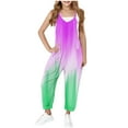 thumbnail image 2 of JTSRKL Jumpsuits for Kids Teen Girls Cute Summer Tie Dye Gradient Print Sleeveless Spaghetti Strappy Rompers Loose Fit Casual Long Romper Overalls with Pockets Purple 5-6 Years, 2 of 9
