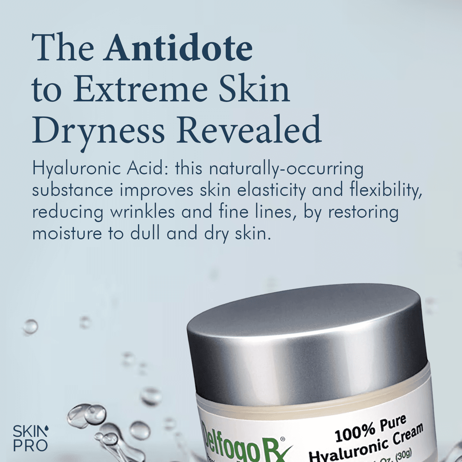 Delfogo Rx 100% Pure Hyaluronic Acid Cream for Face - Deep Hydration Moisturizer for Dry Skin, Anti Aging Facial, Plumping Day & Night Cream for Women and Men