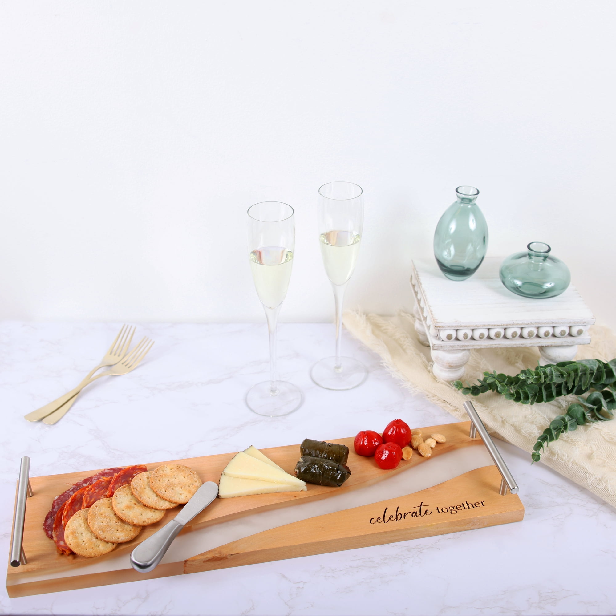Pavilion Gift Company - Celebrate Together - 21" Wood & Resin Cheese/Bread Board Set