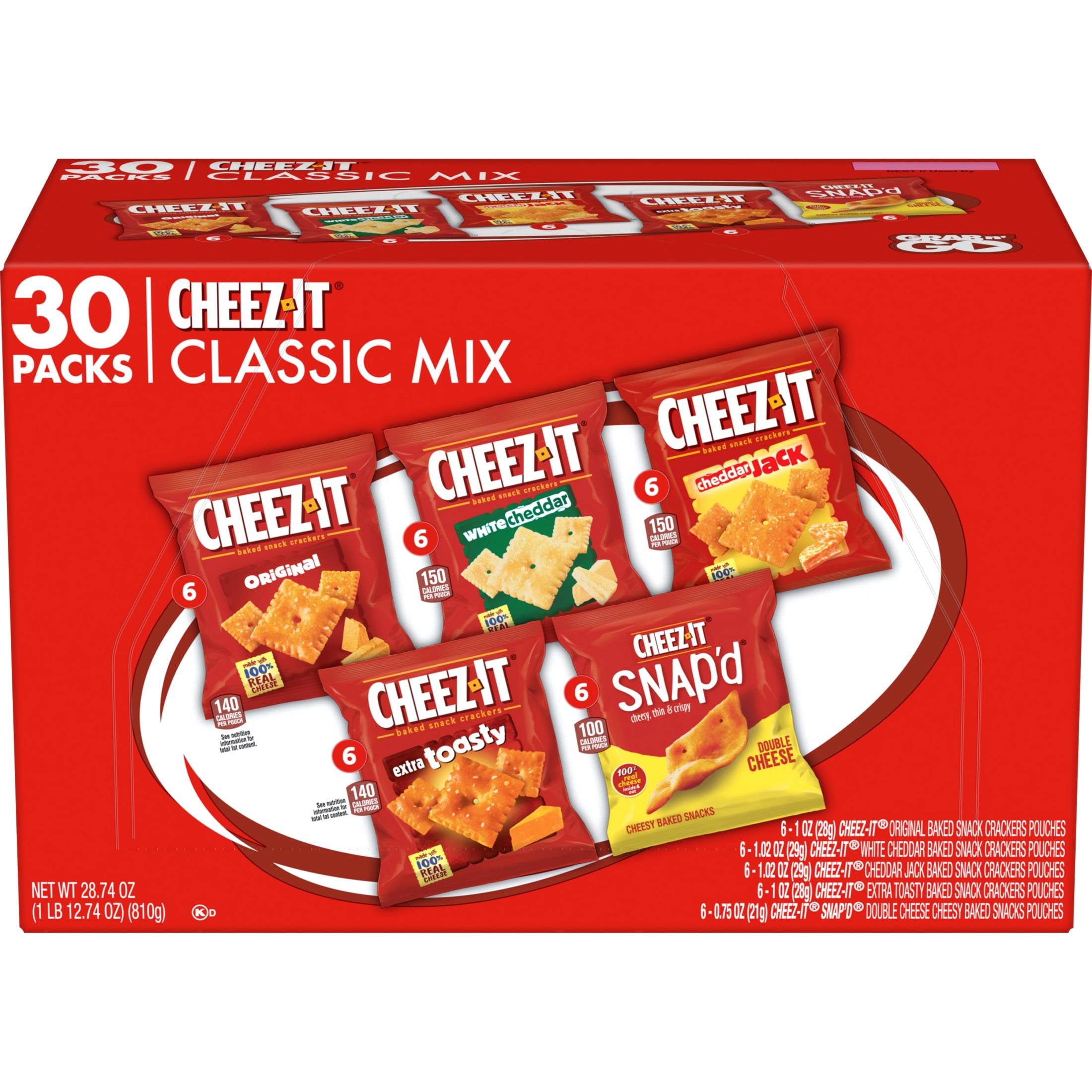 (4 pack) Cheez-It Variety Pack Snacks, Lunch Snacks, 30 Count