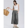thumbnail image 3 of Womens Wide Leg Pants Cotton Gingham Plaid Culottes Summer Elastic Waist Palazzo Trousers Bottoms with Pockets Black XXL, 3 of 6