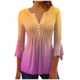 thumbnail image 1 of Pompotops Women's Casual Trumpet 3/4 Sleeve Printed Buttoned Basic Ruched Corset Tunic Tops Pleated T-shirts Blouses Clearance, 1 of 4