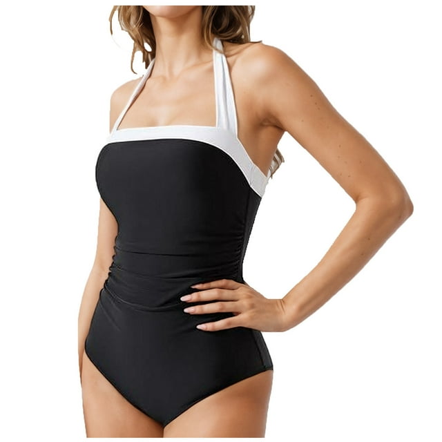 Jamicy Modest One Piece Swimsuits for Women 2025 New Women's One Piece Swimsuit Tummy Control Ruched Bathing Suit Full Coverage Slimming Swimwear Color Block Swim Suit