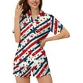 thumbnail image 1 of SKQIT Ensembles de Pyjama à Manches Courtes pour Femmes, 2 Pcs Imprimé Mignon Chemise Boutonnée en Satin Doux et Shorts, 1 of 8
