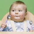 thumbnail image 4 of Hukapapa, 2 juegos de vajilla de entrenamiento para comer para niños, juego de cuchara y tenedor flexible de acero inoxidable, herramientas de alimentos complementarios, 4 of 5