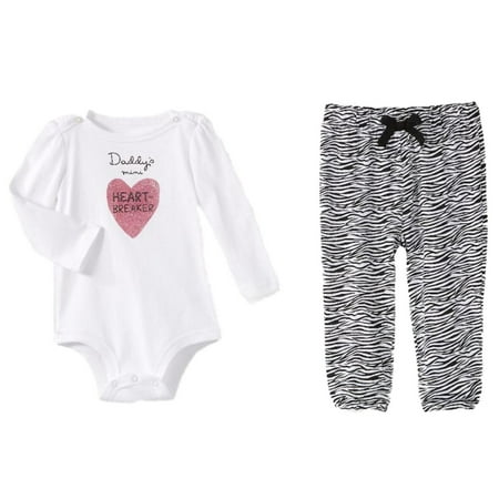 Infant Girls Daddys Mini Heart Breaker Baby Outfit Zebra Bodysuit & Leggings