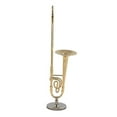 thumbnail image 2 of 12cm Miniature Pure Copper Trombone Model with Support Mini Musical Instrument Model with Black Lea, 2 of 5