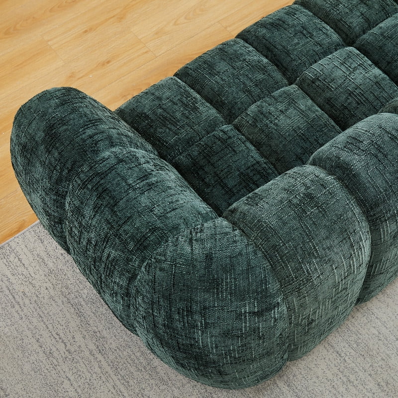 68''W Pure Foam Boneless No Assembly Floor Armrest Sofa, Chenille Modern Loveseat, Deep Seat 2-Seater Upholstered Couch