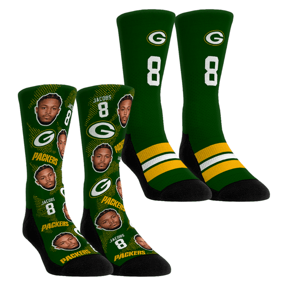 Unisex Rock Em Socks Josh Jacobs Green Bay Packers Player Football Guy Two-Pack Crew Sock Set