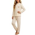 thumbnail image 4 of Cethrio Girls' Pajama Sets Long Sleeve, Fall Winter 2 Piece Comfortable Girls' Sleepwear Beige Size 7-8T, 4 of 6