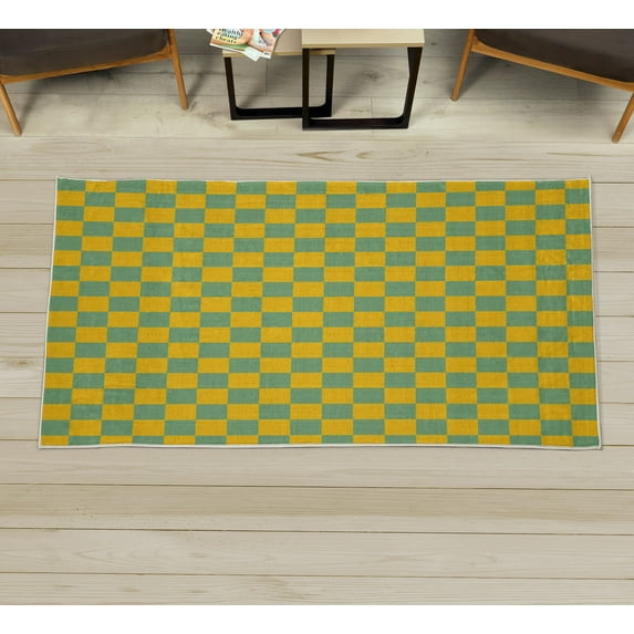 Checkers Game Decorative Rug, Geometric Grid Style Monochrome Squares in Traditional Game Board Design, Quality Carpet for Bedroom Dorm and Living Room, 6 Sizes, Pale Teal, by Ambesonne