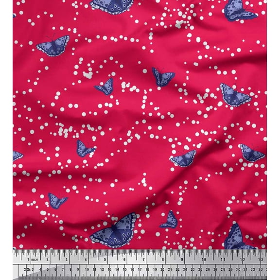Soimoi Pink Cotton Cambric Fabric Dot & Butterfly Printed Craft Fabric by the Yard 42 Inch Wide