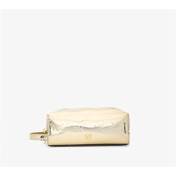 Michael Kors Jet Set Medium Patent Logo Debossed Travel Kit Pale Gold