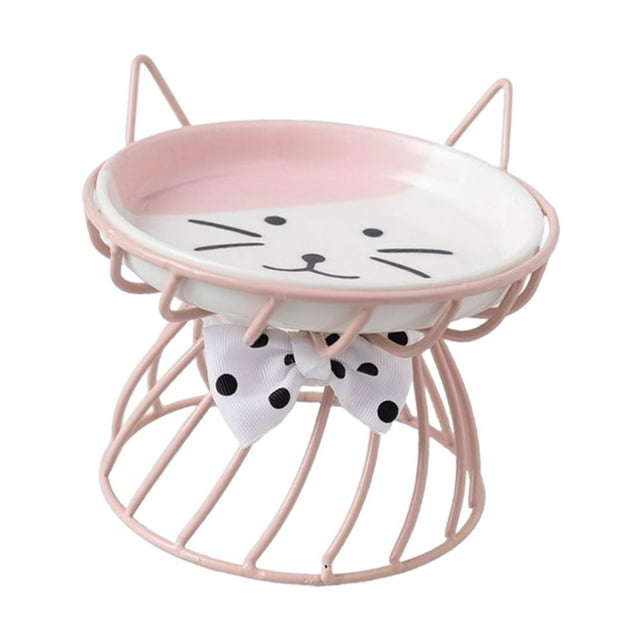 Comedero elevado para gatos y perros con soporte de hierro antiderrames. B rosa