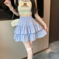 thumbnail image 5 of Primavera 2024 Nuevo vestido mini de cintura alta con corte A para mujer Falda de gasa con borde con volantes Falda pequeña con vuelo tipo pastel, 5 of 5
