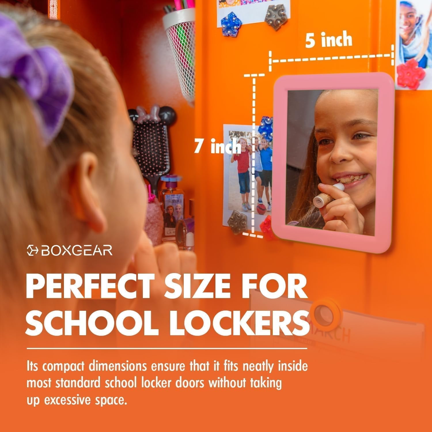 Magnetic Locker Mirror - 5" x 7"- for Household Refrigerator, School Locker, Bathroom, Locker Accessory, Workshop Toolbox or Office Cabinet (Light Pink)