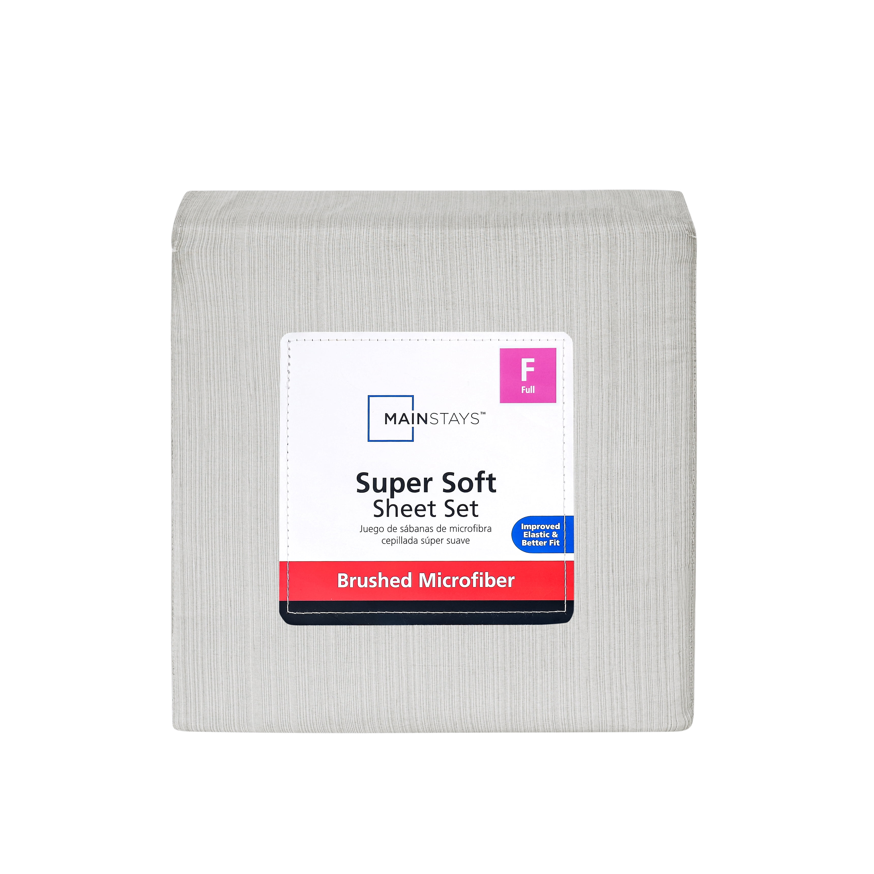 Mainstays Super Soft Brushed Microfiber Bed Sheet Set, Grey Stria, Full, 4 Piece