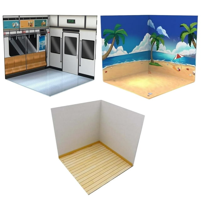 HILABEE 3Pcs 1/12 Backdrop Storage Scene Decoration Organizer Vehicle Model Showcase for Beach Metro Modern