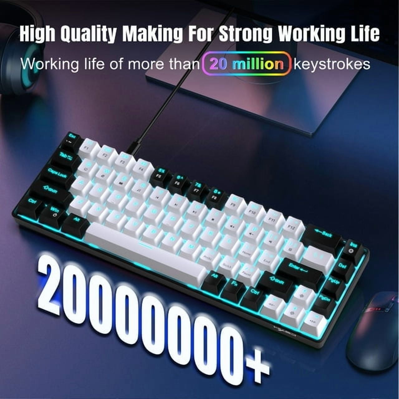 Mechanical Gaming Keyboard Wired, 68 Keys RGB Backlit 60% Keyboard,Multimedia & Anti-ghosting Keys for Windows Computer Laptop PC Mac Gamer,Black and White