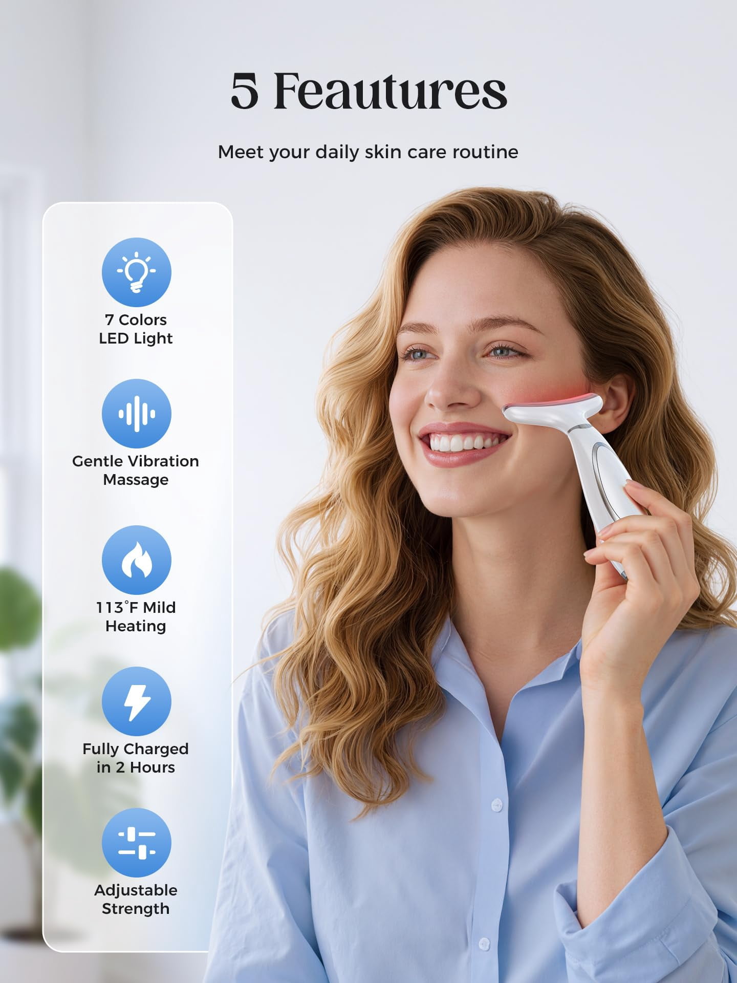 Red Light Therapy Face & Neck Massager, 7-Color LED Phototherapy Beauty Tool with Heat, Vibration & Lifting, Rechargeable Anti-Aging Skin Firming Device