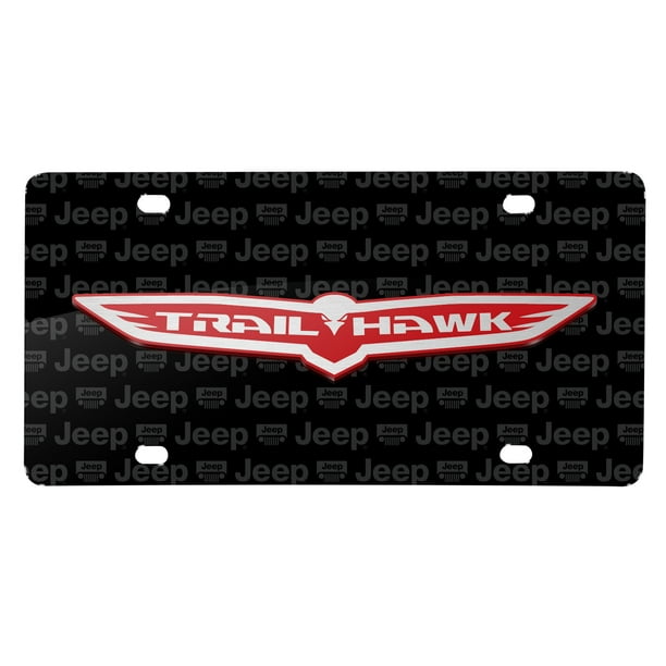 Jeep Trailhawk 3D Logo on Logo Pattern Black Aluminum License Plate