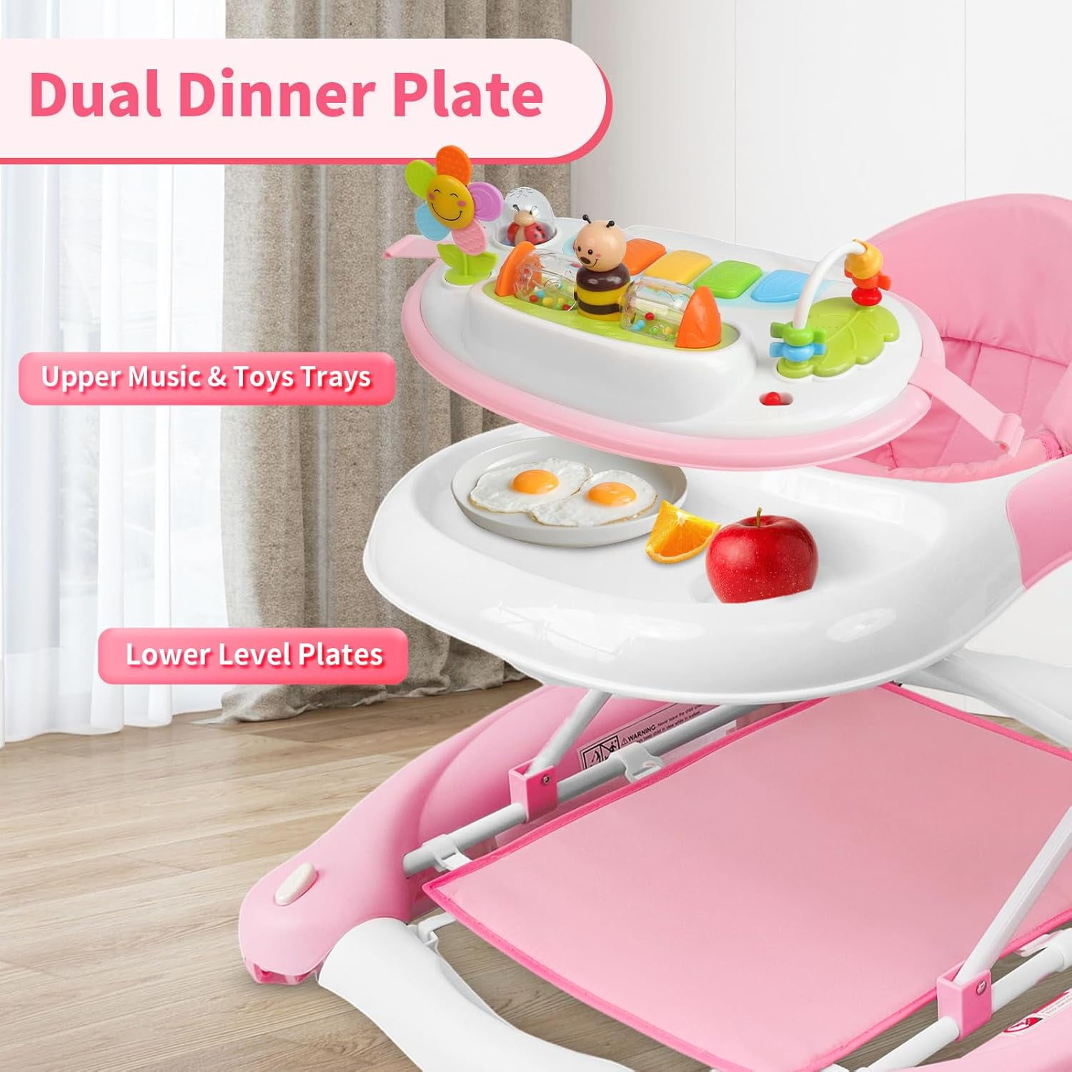 5 in 1 Baby Walker (Walk,Jumper,Rocking,Push,Eating Mode) for Boys Girls,Foldable,Music & Light,Height Adjustable,Wheels for Infant Babies,Pink