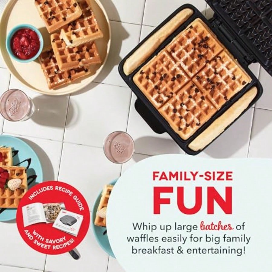 NoDrip Waffle Maker Four Waffle Molds Nonstick Waffle Iron with Quick HeatUp Nonstick Surface Perfect Waffle Maker for and Families Just Add Batter