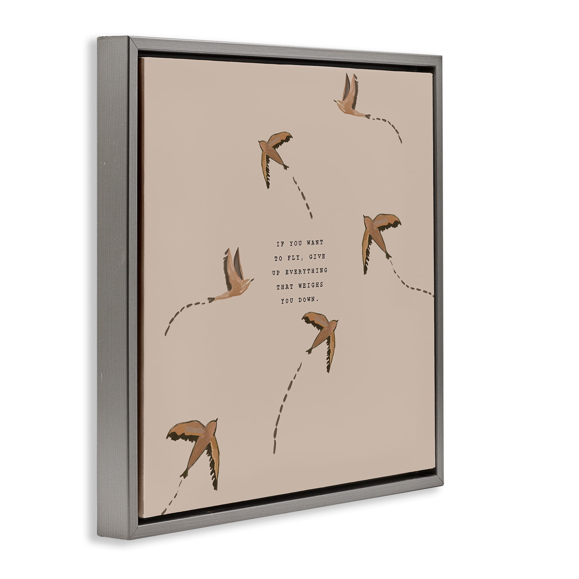 Stupell Industries If You Want To Fly Animals Painting Gray Floater Framed Canvas Art Print Wall Art, 18 x 18