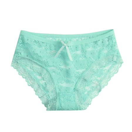 GHSOHS Womens Underwear Thongs Black Cotton Underwear Panties for Women Plus Size Flroal Lace Panties Hollow Mesh Cotton Crotch Briefs Breathable Seamless Underwear Bowknot Thong Underpants Gree