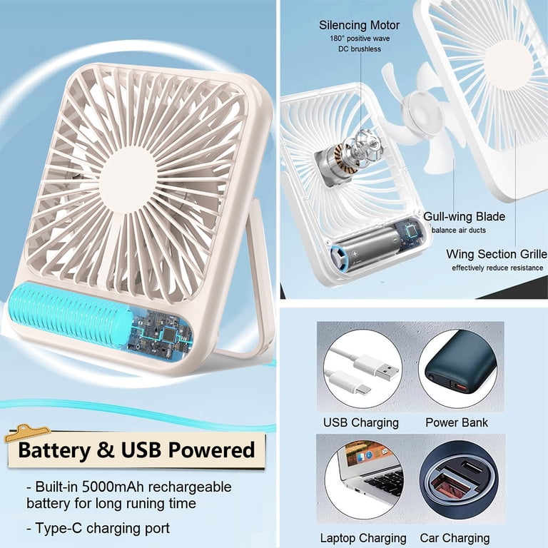 Dximrx Small Desk Fan, USB Rechargeable, 5000mAh Battery photo 6