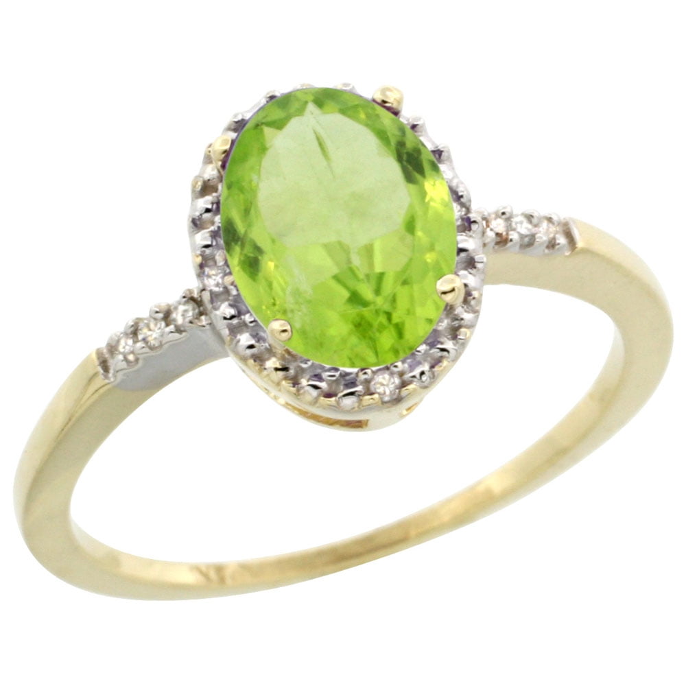10K Yellow Gold Diamond Natural Peridot Ring Oval 8x6mm, sizes 5-10 by WorldJewels
