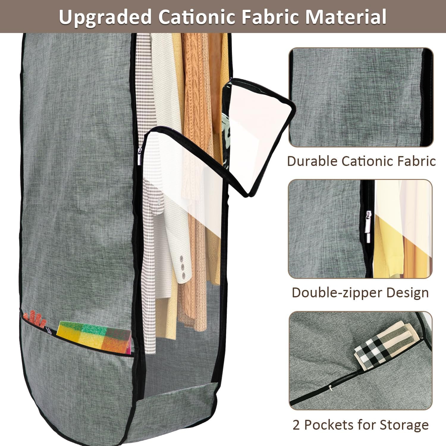 4PCS Garment Bags for Hanging Clothes, Large Breathable Garment Bag for Closet Storage with 10”Gusseted,Clear Clothing Storage Garment Cover for Dress Sweater with Double Zipper,Grey