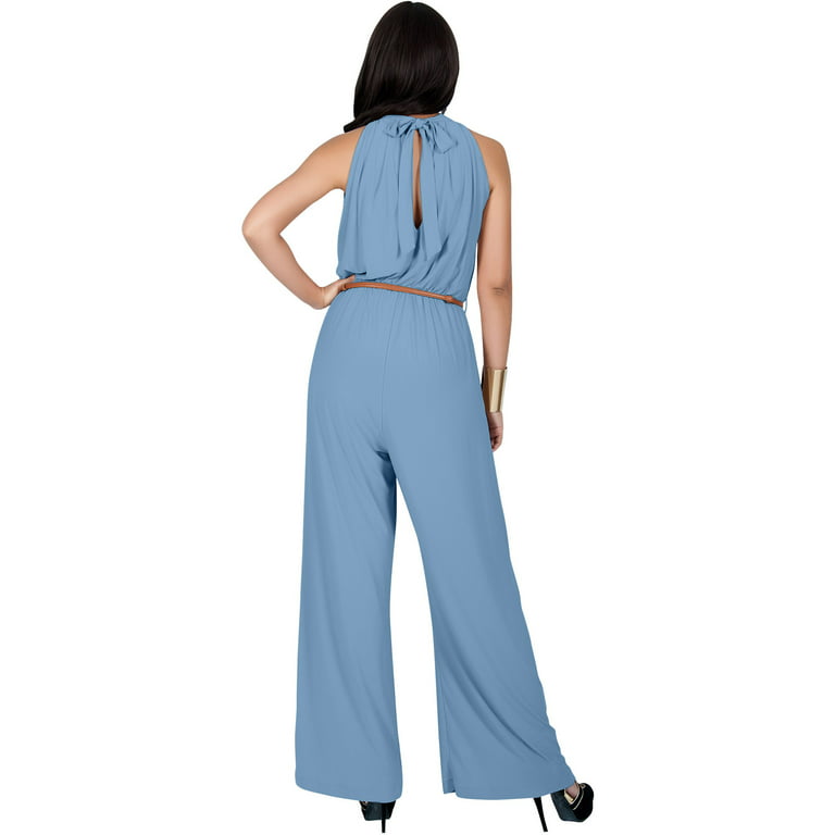 KOH KOH Long Pants Jumpsuit Formal One Piece Cocktail Evening Fall Dressy  Pantsuit Romper Workwear Casual Outfit Tall Sleeveless Playsuit For Women  Dark Navy Blue X-Large US 14-16 NT202 