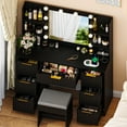 thumbnail image 3 of Zimtown Lighted Makeup Vanity Desk with Mirror and Charging Station, Vanity Table with 7 Drawers & 4 Storage Shelves for Dressing Room Bedroom, Black, 3 of 10