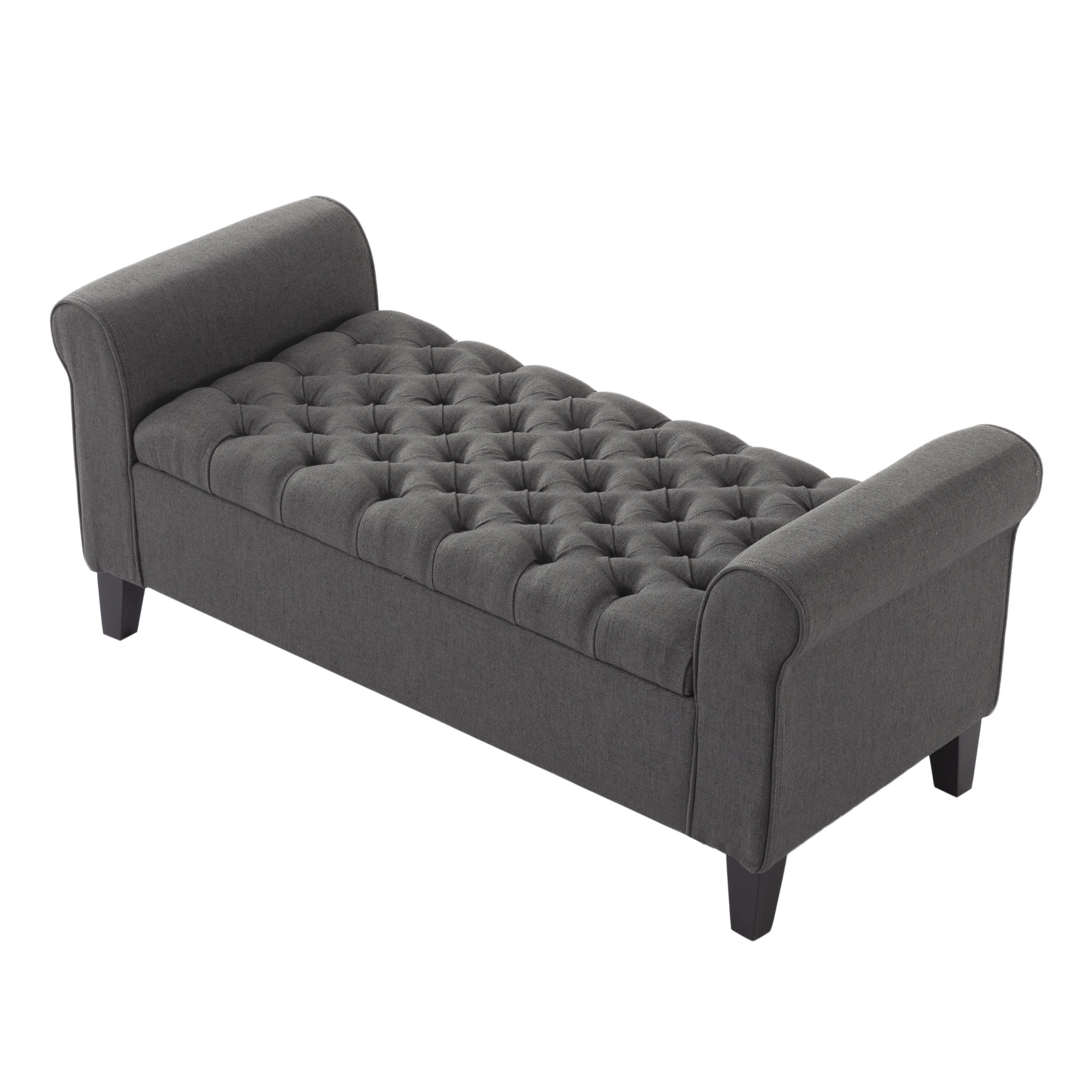 Gewnee 50" Solid Wood Flip Top Storage Bench, Linen Fabric, for Living Room & Bedroom, Dark Grey