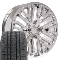 OE Wheels CV37 22 Inch Rims and Tires Fit Sierra 1500 Style 6x139.7 22x9 Chrome - Hollander 5906 - Dueler H/L Alenza 285/45-22 (Set of 4)
