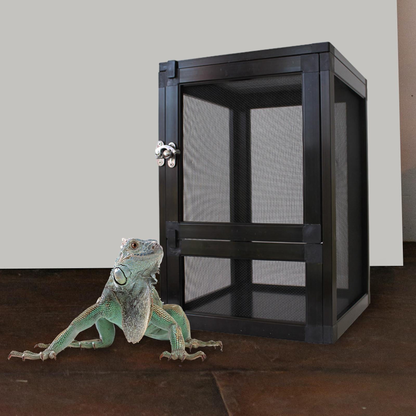 Reptiles Habitat Air Screen Cages Portable Reptile Tank Storage Breeding Box Reptile Cage for Frog Hedgehogs Transport Bearded Dragon Pet Black