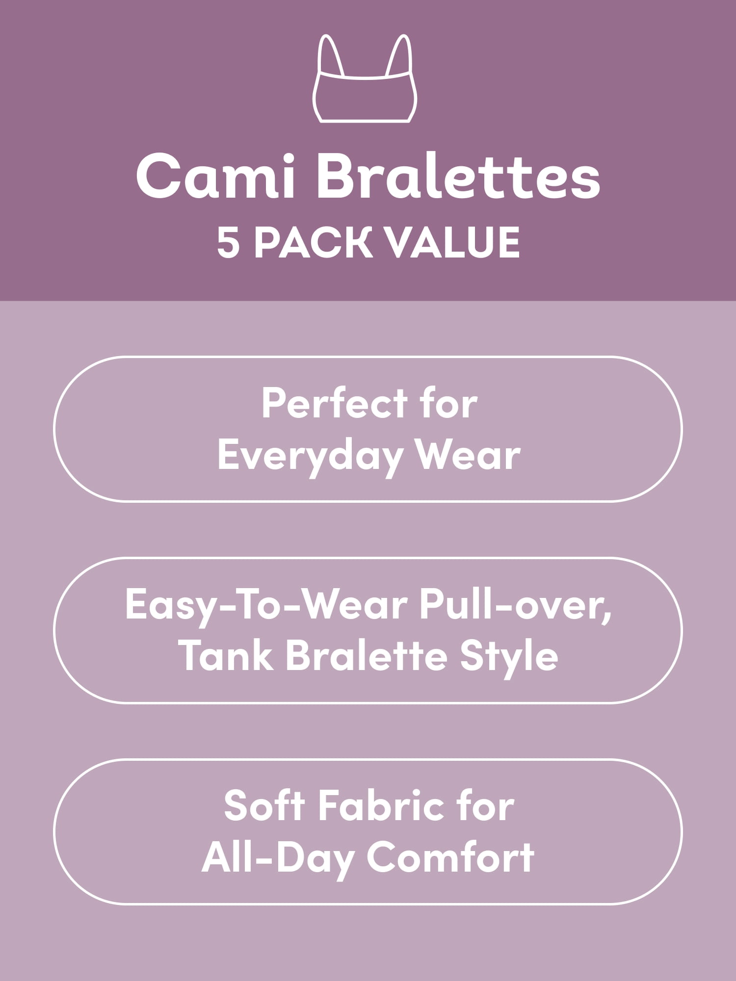 Fruit of the Loom Women's Cotton Cami Bralette, 5-Pack, Sizes XS-4XL