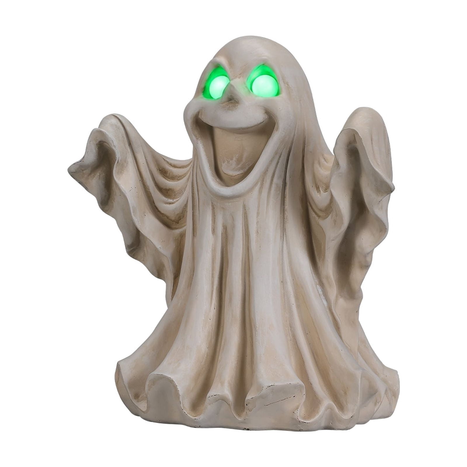Halloween Ghost Figurine with LED Light Up Glowing Eyes, Spooky Resin Statue and Tabletop Decor for Haunted House Party, White