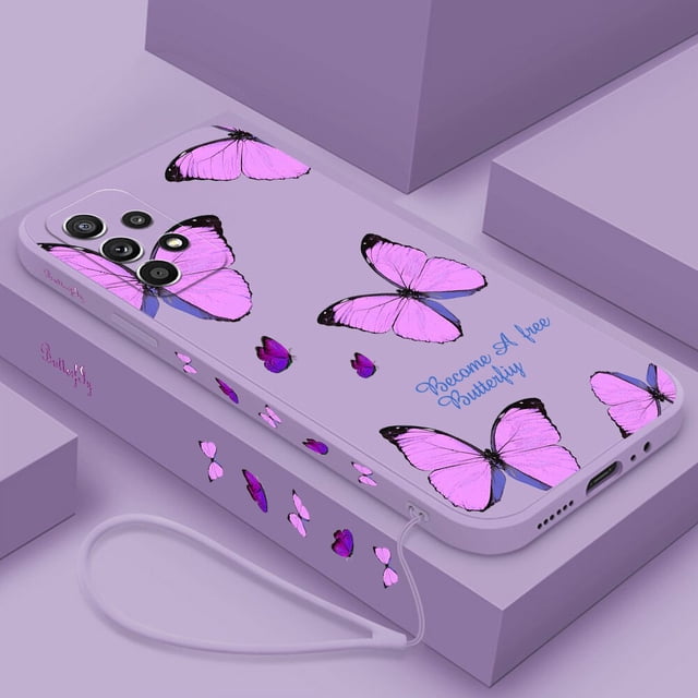 Funda de teléfono de mariposa para Samsung Galaxy A53 A73 A52 A52S A72 A33 A13 A32 A23 A22 5G, funda trasera líquida con cordón Fivean unisex
