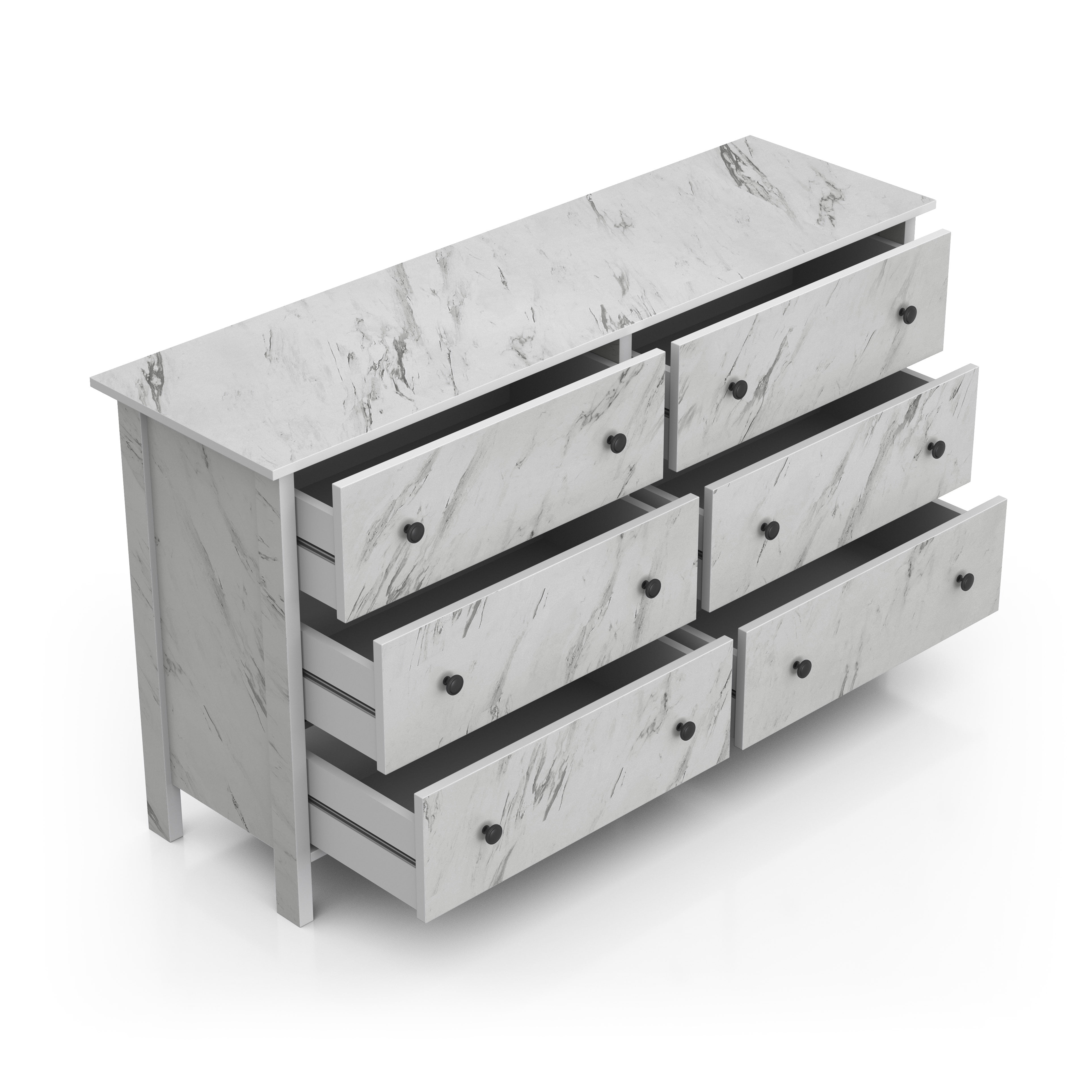 Dora Indoor 6-Drawer Wood White Marble Dresser for Bedroom