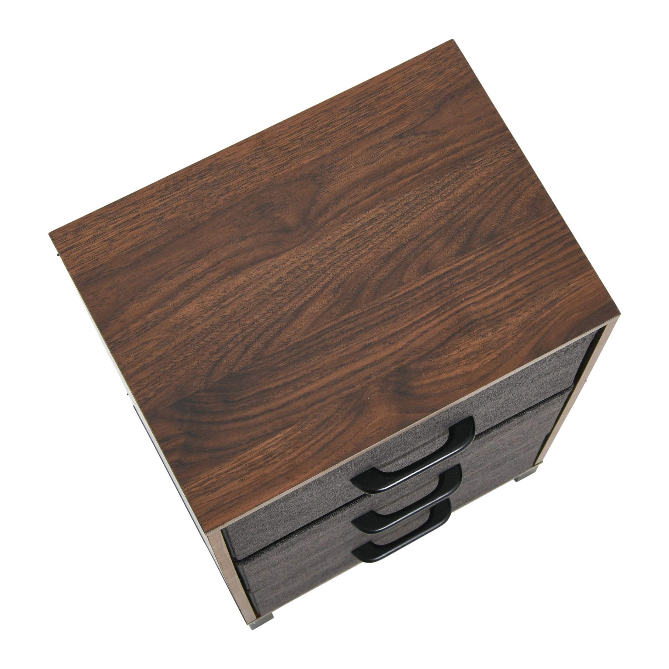 Household Essentials Dresser Nightstand Chest of Drawers Mid Century Walnut Wood Grain with 3 Dark Grey Strorage Drawers