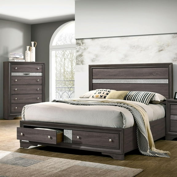 Furniture of America Laren 2pc Gray Solid Wood Bedroom Set - King   Chest